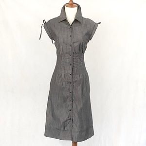 Calvin Klein Gray Chambray Pintuck Waist Dress